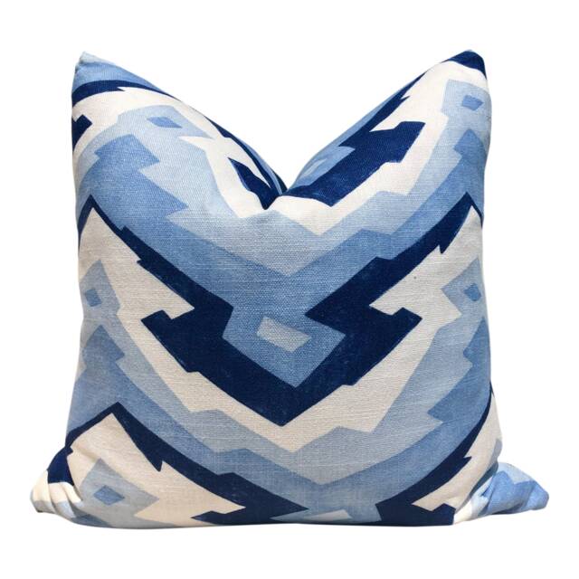 Thibaut Deco Mountain Linen Pillow in Blue. Lumbar Navy Blue Light & White, Designer Pillows, Accent Cushion Cover - image 1