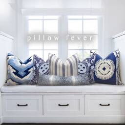 Thibaut Deco Mountain Linen Pillow in Blue. Lumbar Navy Blue Light & White, Designer Pillows, Accent Cushion Cover - thumbnail 2