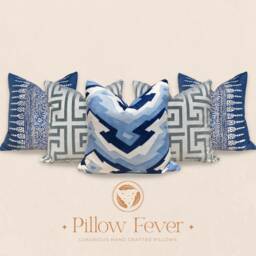 Thibaut Deco Mountain Linen Pillow in Blue. Lumbar Navy Blue Light & White, Designer Pillows, Accent Cushion Cover - thumbnail 4