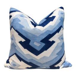 Thibaut Deco Mountain Linen Pillow in Blue. Lumbar Navy Blue Light & White, Designer Pillows, Accent Cushion Cover - thumbnail 1