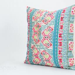 Vintage Hand Embroidered Hmong Pillow Cover Ethnic Floral Cushion, 20x20 - thumbnail 2