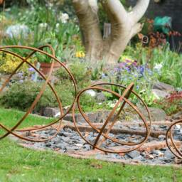 Rusty Metal Garden Sphere Sculpture Hoop Ornament - Art - thumbnail 3
