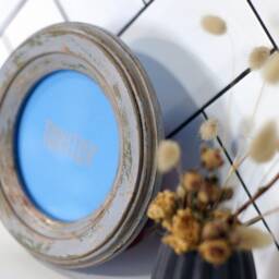 "Round Picture Frame With Vintage Finish, Wooden Photo Frame, Farmhouse Style Handcrafted Distressed ""Riga" - thumbnail 2