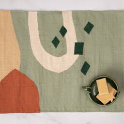 Funky Bathroom Rug Bathmat Set - Colorful Bath Mat Shower Runner Flatwoven Handcrafted Decor Lime Cream Camel Beige Washable - thumbnail 3
