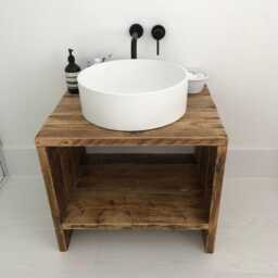 Reclaimed Solid Wood Vanity Unit - Bathroom Storage Sink Stand Rustic - thumbnail 3