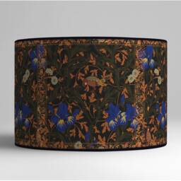 Fabric Cotton Lampshade - Decorative Black Light Fixture With Floral & Animal Motifs in Art Nouveau Style Gold Interior - thumbnail 2