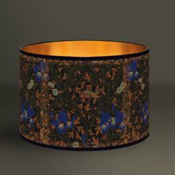 Fabric Cotton Lampshade - Decorative Black Light Fixture With Floral & Animal Motifs in Art Nouveau Style Gold Interior - thumbnail 1