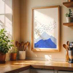 Light Blue Mountain Print Japanese Inspired Wall Art - Minimalist Decor With Birds Modern Nature Landscape Poster Unframed - thumbnail 2