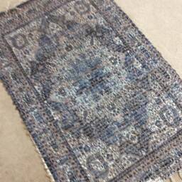 "Beautiful Handmade Jute Chindi Rug, Handmade Rag Boho Hippie Vegan Rug. Colorfull Blue & Jute 49""x28" - thumbnail 3