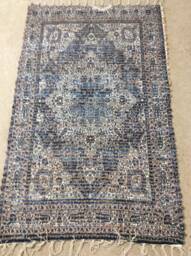 "Beautiful Handmade Jute Chindi Rug, Handmade Rag Boho Hippie Vegan Rug. Colorfull Blue & Jute 49""x28" - thumbnail 1