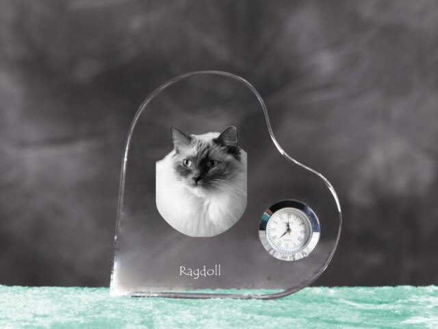 Ragdoll - Crystal Clock in The Shape Of A Heart With Image Pure-Bred Cat - image 1