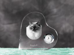 Ragdoll - Crystal Clock in The Shape Of A Heart With Image Pure-Bred Cat - thumbnail 1