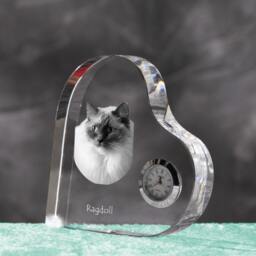 Ragdoll - Crystal Clock in The Shape Of A Heart With Image Pure-Bred Cat - thumbnail 2