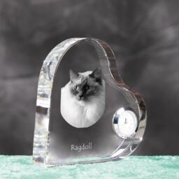 Ragdoll - Crystal Clock in The Shape Of A Heart With Image Pure-Bred Cat - thumbnail 3