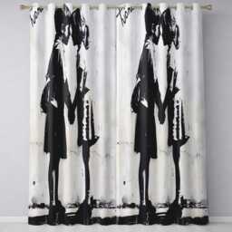 Children Holding Hands Monochrome Street Art Unique Modern Artwork For Home Decor Readymade Eyelet Ring Top Thermal 100% Blackout Curtains - thumbnail 3