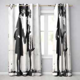 Children Holding Hands Monochrome Street Art Unique Modern Artwork For Home Decor Readymade Eyelet Ring Top Thermal 100% Blackout Curtains - thumbnail 1