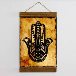 3 X Hamsa Hand Talisman Wood Framed Canvas Print, Kabbalah Judaica Evil Eye Protection Art Housewarming Gift , Judaism Talmud Torah Charm - thumbnail 3