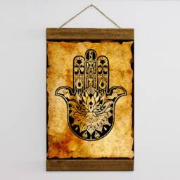 3 X Hamsa Hand Talisman Wood Framed Canvas Print, Kabbalah Judaica Evil Eye Protection Art Housewarming Gift , Judaism Talmud Torah Charm - thumbnail 2