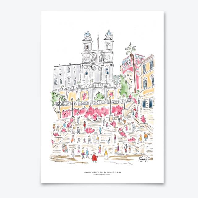 Spanish Steps Rome Print - Harold Pincay Gicl??e Art - A2, A3, A4 Unframed - image 1