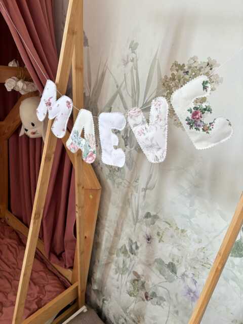 Quilted Fabric Name Banner - Custom Kids Room Garland Personalized Nursery Wall Decor Baby Shower Gift Soft Letters - image 1
