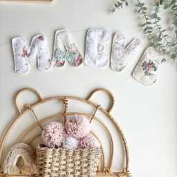 Quilted Fabric Name Banner - Custom Kids Room Garland Personalized Nursery Wall Decor Baby Shower Gift Soft Letters - thumbnail 2