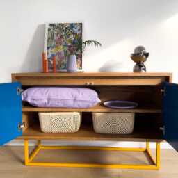 Solid Oak Modern Sideboard, Blue & Orange Designer Credenza, Handmade Tv Cabinet, Contemporary Furniture - thumbnail 2