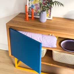 Solid Oak Modern Sideboard, Blue & Orange Designer Credenza, Handmade Tv Cabinet, Contemporary Furniture - thumbnail 3