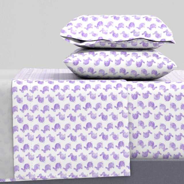 Rabbit Sheets - Purple Watercolor Bunny By Littlearrowdesign Spring Easter Decor Kids Cotton Sateen Sheet Set Bedding Spoonflower - image 1