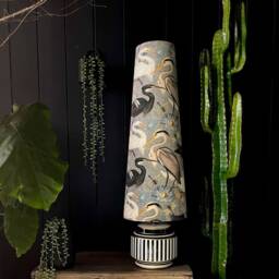 Grey Bird Song Heron Velvet Handmade Oversized Cone Lampshades - thumbnail 1