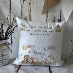 Personalised Woodland Friends Pocket Pillow Cushion, Kids Reading Nook Decor, Nursery Book Cushion - thumbnail 2