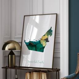 United Arab Emirates Map Emerald Green & Gold Wall Art Print Uae - thumbnail 1