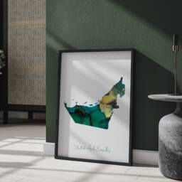 United Arab Emirates Map Emerald Green & Gold Wall Art Print Uae - thumbnail 3