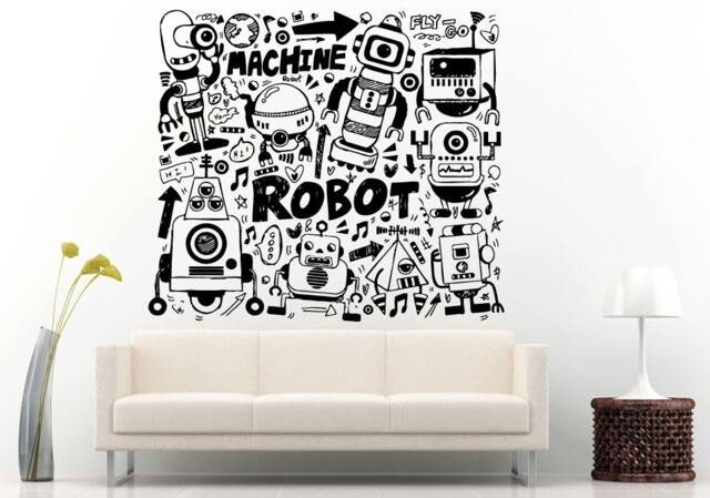 Funny Doodle Robot Element Collage For Baby Toddler Kids Boys Girls Room Wall Decal Vinyl Sticker Mural Decor L658 - image 1