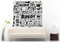 Funny Doodle Robot Element Collage For Baby Toddler Kids Boys Girls Room Wall Decal Vinyl Sticker Mural Decor L658 - thumbnail 1