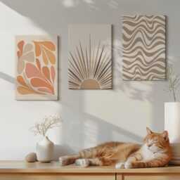 Canvas Set Of 3 Wall Art - Sun Boho Pastel Shapes, Orange Art, Abstract Hanging Piece - thumbnail 3