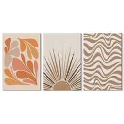 Canvas Set Of 3 Wall Art - Sun Boho Pastel Shapes, Orange Art, Abstract Hanging Piece - thumbnail 2