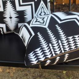 Harding Classic Outdoor Pillow Cover, Black & White Southwestern All Weather Cover - Made To Order - thumbnail 3
