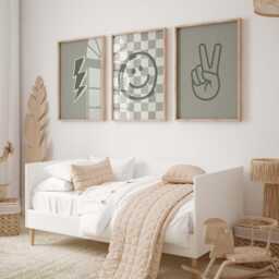 Rad Little Dude Prints Set Checkered, Lightning Bolt, Peace Sign - Boys Nursery Decor - thumbnail 3