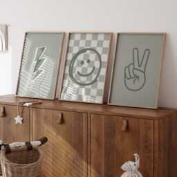 Rad Little Dude Prints Set Checkered, Lightning Bolt, Peace Sign - Boys Nursery Decor - thumbnail 2