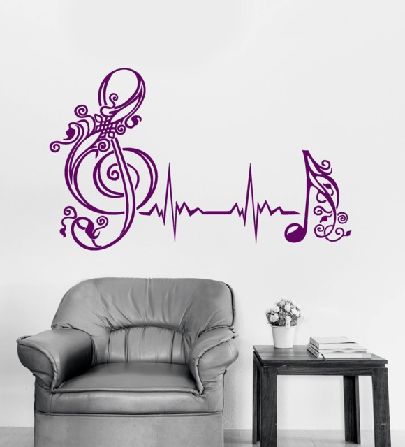 Heartbeat Vinyl Wall Decal Musical Notes Pulse Music Art Home Interior Stickers Mural - #2734Da - image 1