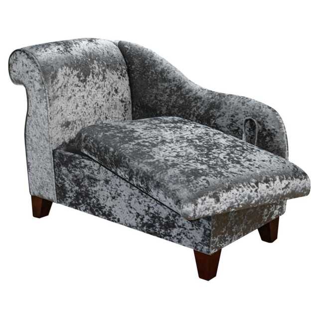 Steel Crushed Velvet Storage Chaise Longue - Mini Ottoman Sofa Handmade in Britain - image 1