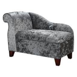 Steel Crushed Velvet Storage Chaise Longue - Mini Ottoman Sofa Handmade in Britain - thumbnail 2