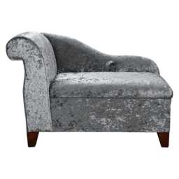 Steel Crushed Velvet Storage Chaise Longue - Mini Ottoman Sofa Handmade in Britain - thumbnail 3