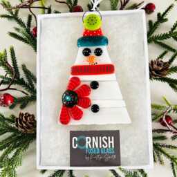 Gorgeous Traditional Fused Glass Snowman Christmas Decoration - Tree Decoration, Fused Cornwall, Cornish - thumbnail 2