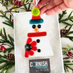 Gorgeous Traditional Fused Glass Snowman Christmas Decoration - Tree Decoration, Fused Cornwall, Cornish - thumbnail 1