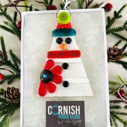 Gorgeous Traditional Fused Glass Snowman Christmas Decoration - Tree Decoration, Fused Cornwall, Cornish - thumbnail 3