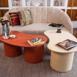 Bean 2 Pieces Coffee Table, Micro Concrete Texture - thumbnail 3