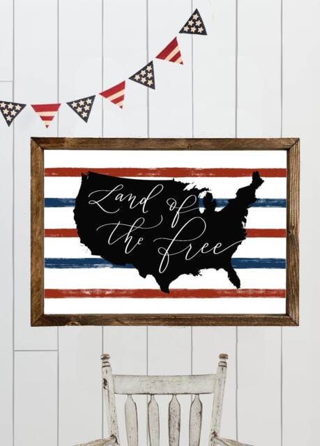 Land Of The Free Sign - America Patriotic Flag Wall Art July 4Th Independence Day Living Room Signs Porch