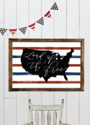 Land Of The Free Sign - America Patriotic Flag Wall Art July 4Th Independence Day Living Room Signs Porch - thumbnail 1