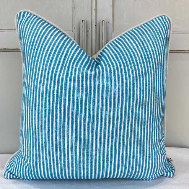 Cushions Made in Fermoie Luxury Poulton Stripe Turquoise Blue Cushion Pillow Cover - image 1